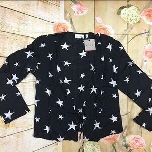 K/lab front tie long sleeve star Blouse L